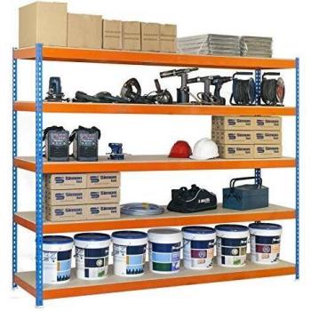 Étagerie Métallique SIMONFORTE 5 Échelons - 2000x1500x600 mm – Couleurs Bleu, Orange et Bois