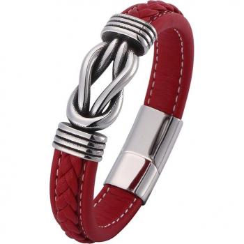Bracelet tendance en cuir rouge pour homme, fermoir en acier inoxydable, fait à la main, PD0775