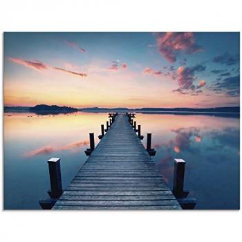 Glasbild ARTLAND Langer Pier am See im Sonnenaufgang