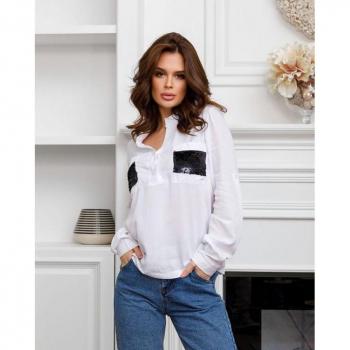 Camicia fluida bianca con dettagli scintillanti sui taschi ISSA Plus S