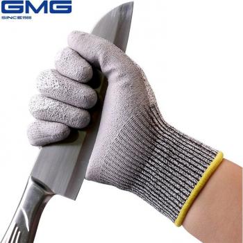 GMG Grey Cut-Resistant Safety Gloves with PU Coating, CE EN388 Certified, Level 5