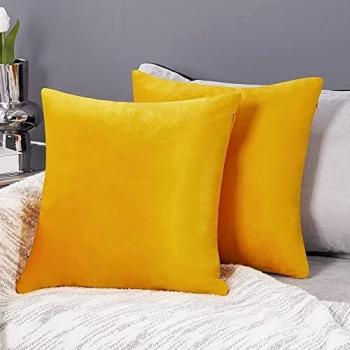 Deconovo Double Crushed Velvet Cushion Covers – Lemon Yellow, 40cm x 40cm