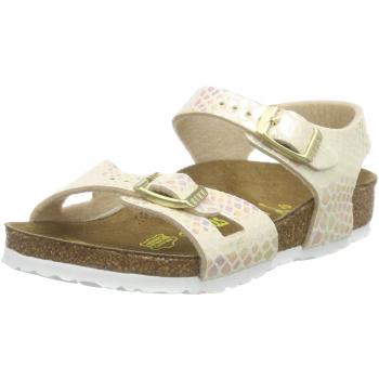 Birkenstock - Rio, Sandalia con Pulsera Niñas, Blanco (Brillo Serpiente Crema), 37 EU
