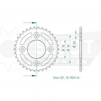 Chaîne Wheels ESJOT 34 Dents 420mm 1/2 x 1/4