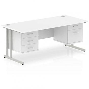 Impulse 1600 x 800mm Straight Office Desk White Top Silver Cantilever