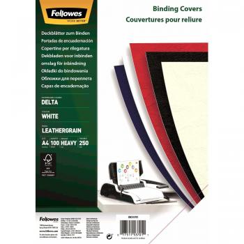 Fellowes A4 100% Recyclable Leatherboard Binding Covers Heavyweight 250gsm Presentation Covers - FSC, White, Pack of 100