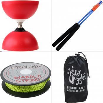 Henrys Jazz Diabolo Rouge Libre + Baguettes Alu Bleues + Ficelle 10 m Jaune + Sac