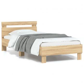 Sonoma Oak Single Bed Frame with LED Lights and Headboard