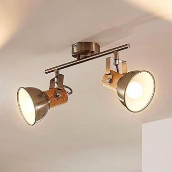 Lindby Plafonnier Dennis avec bois, à 2 lampes