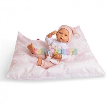 Neugeborenes Mädchen mit rosa Hose und Mütze, Babypuppe Berjuan 8103-21, 45 cm