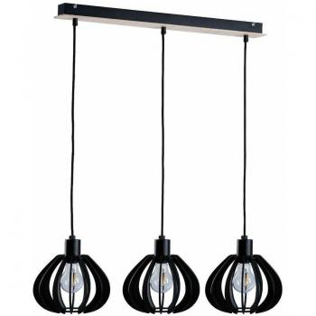 Netlighting Nicoleta Black and Natural Bar Pendant Light 62cm 3x E27