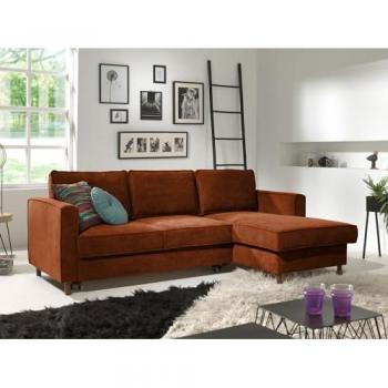 LISA DESIGN Jake – 4‑Sitzer Velours‑Ecksofa mit Bettkasten, rostfarben, rechtsbündig