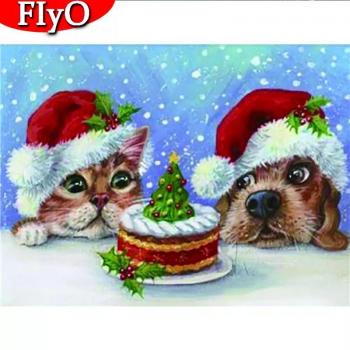 Pittura a Diamanti 5D Gatto di Natale in Mosaic