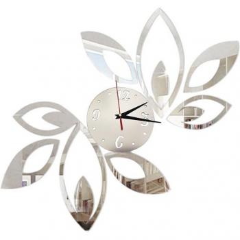 Antique Silver Rhombus Leaves 3D Wall Clock - Removable DIY