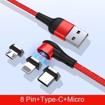 IUniker 3A Magnetic Fast Charger Data Cable for iPhone, Samsung, Huawei, Xiaomi - Red
