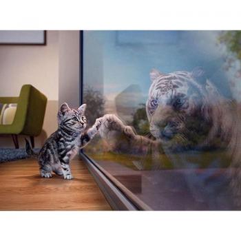 Décoration artisanale chat tigre en résine
