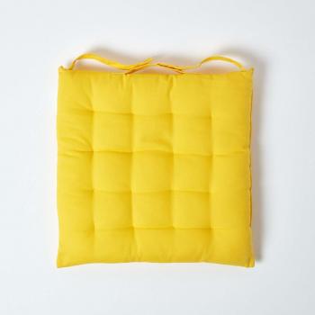 Yellow Cotton Seat Cushion with Straps - 40 x 40 cm, Set of 6