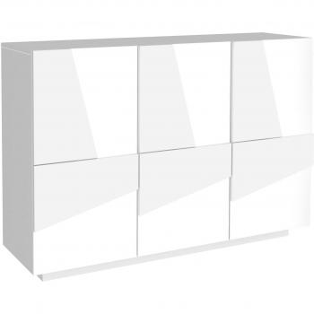 Dmora - Mobile da ingresso a 3 ante e ripiani interni, Made in Italy, entrata moderna, credenza per atrio, cm 121x38h86, bianco lucido