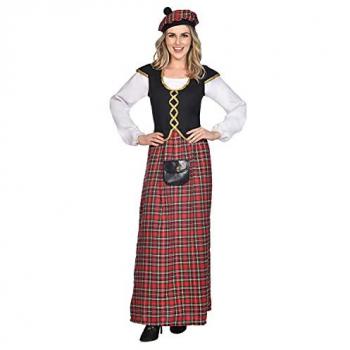 Amscan Schottin Damenkostüm mit Kleid und Hut