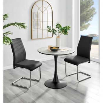 FurnitureboxUK Elina White Marble Effect Scratch Resistant Dining Table & 2 Lorenzo Faux Leather Chairs