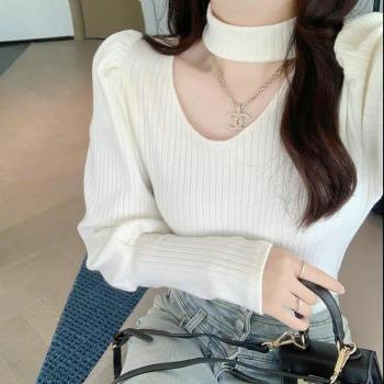 Pull ajusté à col semi-haut femme