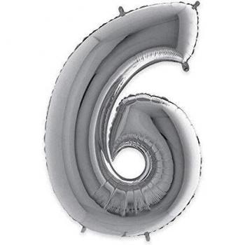 Palloncino Mylar Sagomato Numero 6 Argento 102 cm