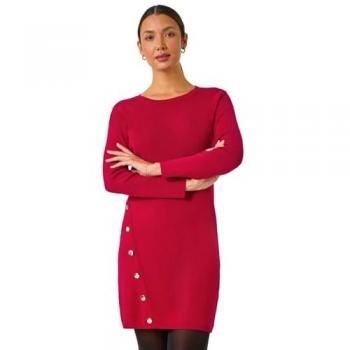 Women's Red Roman Side-Button Knit Dress – Size 20