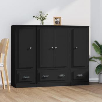 Buffet noir en bois d'ingénierie 3 pcs