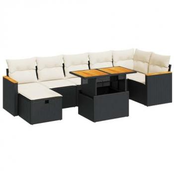 Ensemble de salon de jardin 5 pcs noir avec coussins en résine tressée
