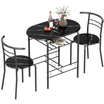 Dining Counter with 3‑Piece Stool Set – Black