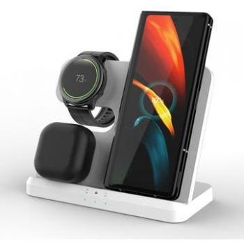 Pad di Ricarica Wireless 3 in 1 per Telefono, Galaxy Watch e Auricolari - Bianco