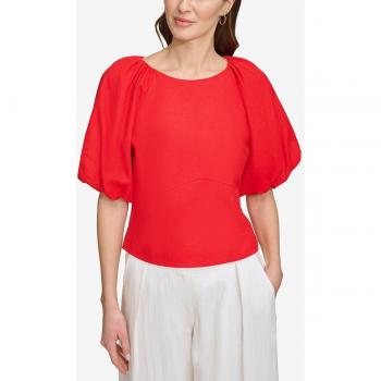 Top DKNY de mujer con mangas abullonadas en color llama y cuello redondo - Talla XS