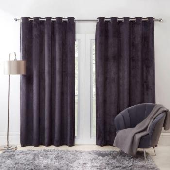 Sienna Capri Supersoft Velvet Eyelet Lined Curtains - Grey / 90 wide x 90 drop