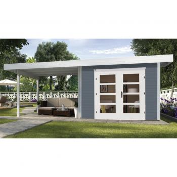 Weka Gartenhaus 126 B - Grau, 28 mm, mit Anbau (ca. 300 cm)