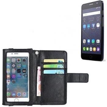 Carcasa Protectora Monedero en Cuero Negro para Alcatel One Touch Pop Star 4G