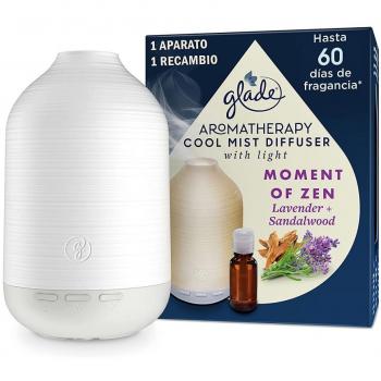 Glade Aromatherapy Difusor de Aceites Esenciales Moment Of Zen – Lavanda & Sandalwood, luz regulable y USB
