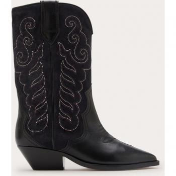 Isabel Marant Duerto Black Leather & Suede Cowboy Boot Size 37