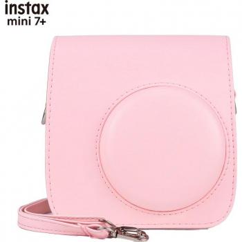 Instax Mini 7+ Protective Camera Cover - Leathery PU Material with Hardshell, Clear Front, Shoulder Strap Included