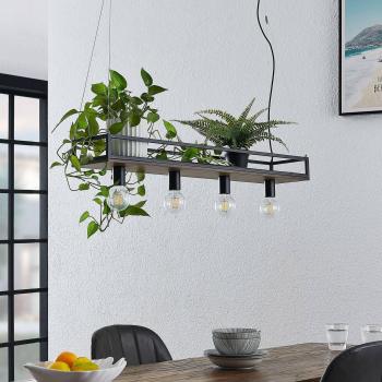 Pendelleuchte Kirista, 4-flg., schwarz, Holz, 100 cm - Lindby