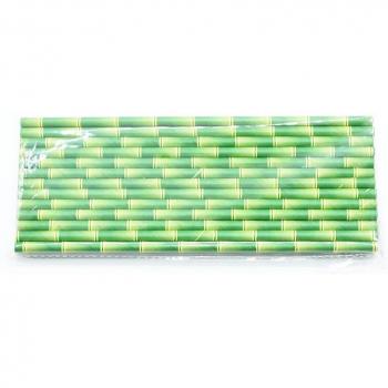 25Pcs Yellow Green Bamboo Design Paper Straws