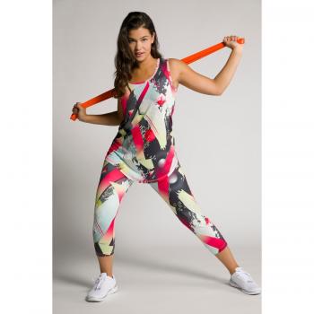 Top Smanicato Fluo a Righe, Donna, Rosso, Taglia 64/66, Poliestere/Elastan