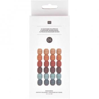 Rico Design Makramee Perlen, Holz, Erdfarben, 19x22mm, 24 Stk