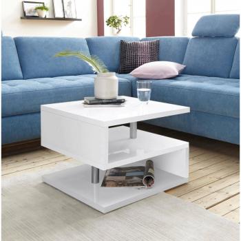 Dmora - Table Basse Dcalligari - Meuble de Salon - Blanc Brillant 55x55h41 cm