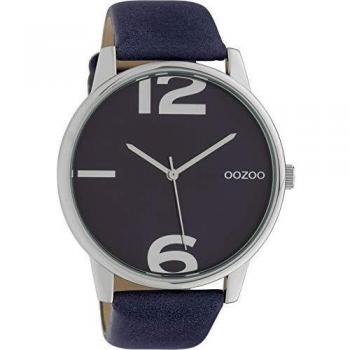 OOZOO Quarzuhr Damen XL C10372 Blau Lederband 45 mm