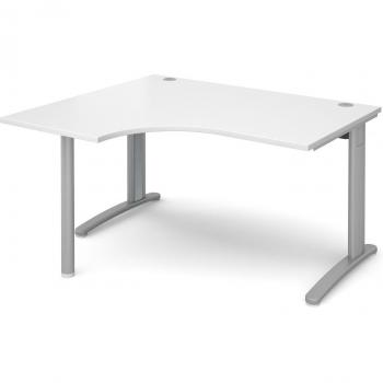 Left-Handed Ergonomic Desk 1400mm - Silver Frame, White Top