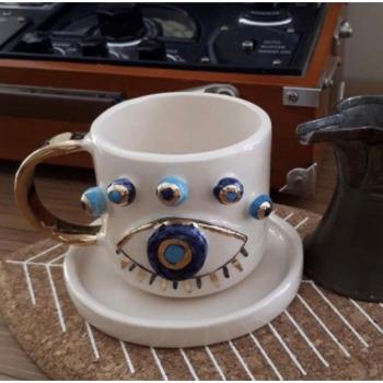 Evil Eye Beaded Turkish Coffee Cup
