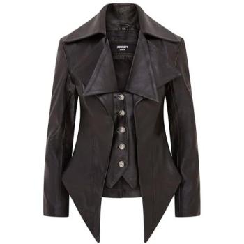 Sandvika 2XL Black Edwardian Gothic Leather Coat for Women