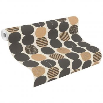 RASCH Retro Circles Wallpaper Black And Gold Textured Vinyl Feature Wall
