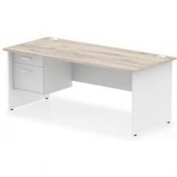 Impulse 1800 x 800mm Office Desk – Grey Oak Top, White Panel End, Leg Included