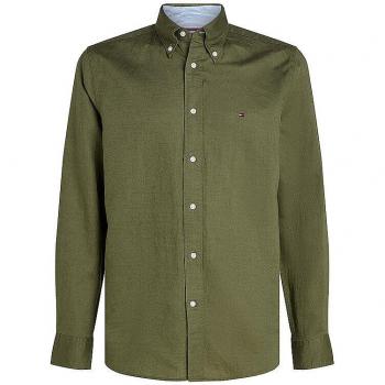 Tommy Hilfiger Langarmhemd „Linen Blend Solid RF Shirt“ – Button‑Down-Kragen, Oliv, Größe M